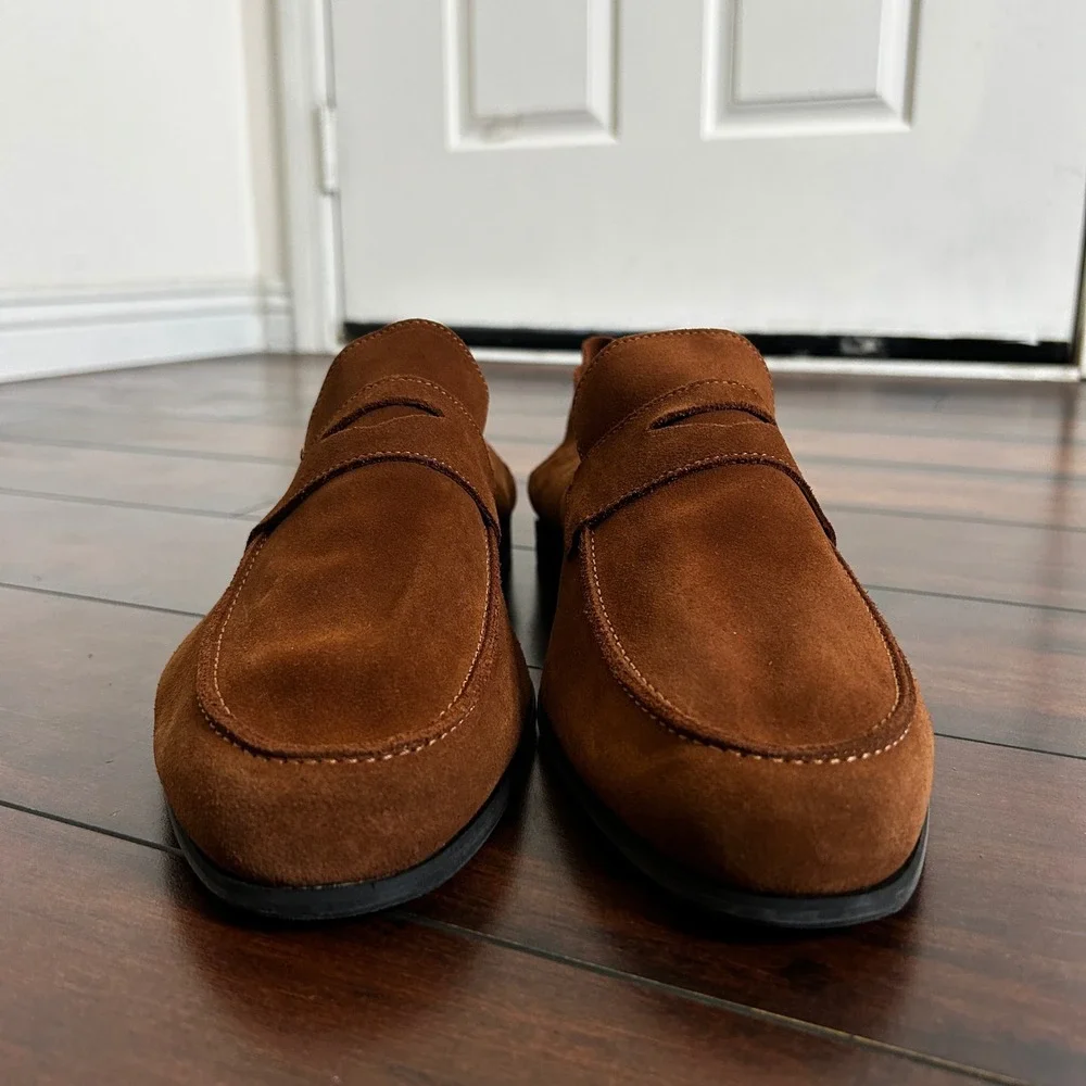 NWOB Wolf & Shepherd Men's Monaco‎ Soft Suede Loafer Collapsible Heel Brown 11.5